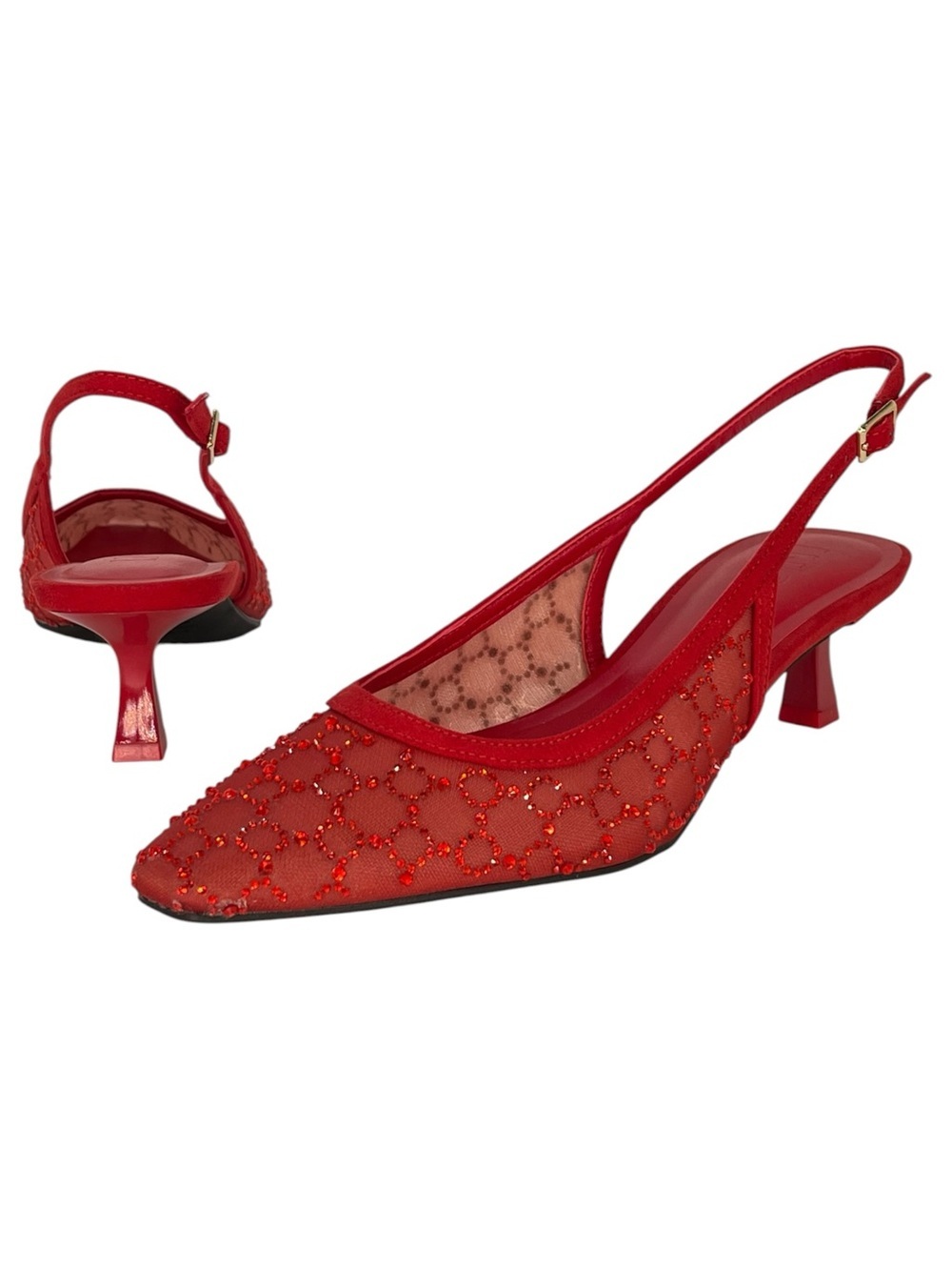 INC Gemini Red Rhinestone Slingback Low Top Womens Heels Size 7M - Picture 10 of 13